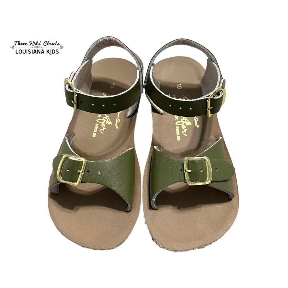 Salt Water Sun-San Sz 10 Olive Green Leather Surfer Sandals